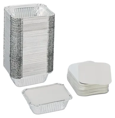 Image de Barquettes en aluminium Relaxdays avec couvercle, lot de 100, 260 ml, pour la cuisson au four et au barbecue, assiettes de service pour la restauration, récipients en aluminium, couleur argent