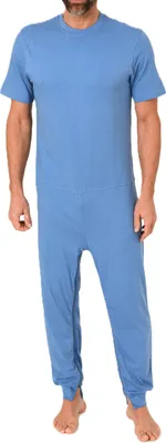 Produktbild von Herren Pflegeoverall kurzarm Schlafanzug mit langen Bein und Reißverschluss am Bein ; hellblau , XL