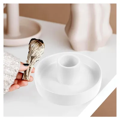 Produktbild von Räucherstäbchenhalter aus Keramik mit Ascheauffangschale für Meditation, Yoga und Wohnraumdekoration