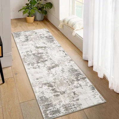 Läufer 60x180 cm, abstrakt, maschinenwaschbar, rutschfest, beige