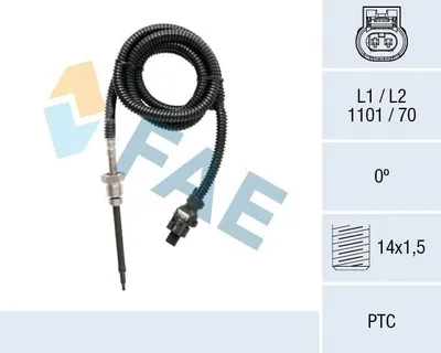 Produktbild von FAE 68022 Abgastemperatursensor passend für MERCEDES-BENZ C-Klasse Limousine (W204) M14x1,5 1101mm