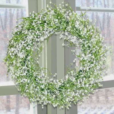 Produktbild von Gypsophila Kranz Künstliche Türkranz Deko Hängend Wandkranz für Haustür Wand Kamin Fenster Hochzeit Outdoor