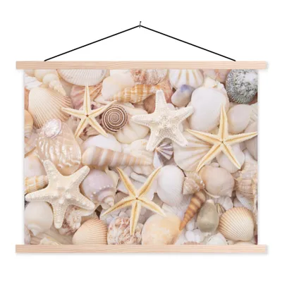 Produktbild von MuchoWow® Textilposter Seestern - Muscheln - Strand - Sommer 60x45 cm mit holzfarbenen Rahmen - Bild