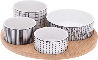 Produktbild von Excellent Houseware Tapas-Servierset, Bambus/Porzellan, 22x1 cm, mehrfarbig