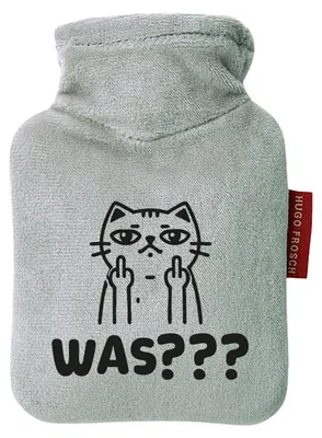 Produktbild von Huuraa Mini-Wärmflasche Was? grimmige Katze 0,2 Liter Grey Mini Veloursbezug Taschenwärmer Geschenkidee