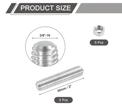 Produktbild von 3/8"-16 Vollgewinde-Stange, 5 Stš¹ck 304 Edelstahl Langgewindeschraube 2" L?nge Rechtsgewinde fš¹r M?belmontage Montagebefestigung