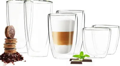 Produktbild von 6 dvoustěnných sklenic 2x450 2x200 2x90ml na kávu termo sklenice sada