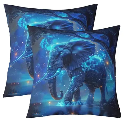 Produktbild von Kissenbezüge 2er Set 50x50cm Elefant Boho Blau Schwarz Polyester