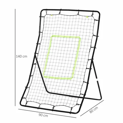 Produktbild von Kickback Rückprallwand Trainingshilfe, Fußball Rebounder Tor mit Stahlrahmen und PE-Netz, Schwarz | 2,4 kg | 4 Heringe | 90x80x140 cm
