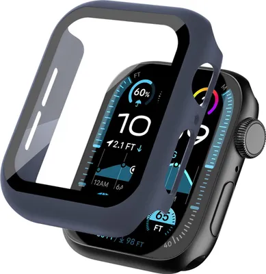 Produktbild von 360 Grad Smartwatch Hülle für Apple Watch Series 4 / 5 / 6 / SE1 / SE2 / SE3 40 mm mit Displayschutz Case Watch Cover Bumper Rundum Schutzhülle Uhr Bildschirmschutz Dunkelblau