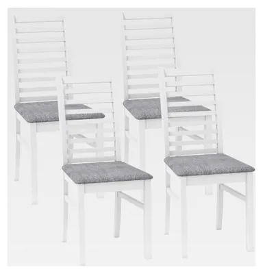 Produktbild von Esszimmerstühle 4er Set, Küchenstuhl aus Holz, gepolsterte Sitzfläche, Holzstühle bis 180 kg belastbar, Essstühle für Esszimmer und Küche (Weiß)