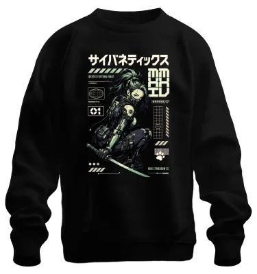 Produktbild von Cybernetics Nihil Timendum Es Katana Anime Japan Y2K Manga Sweatshirt Pullover, Schwarz, M