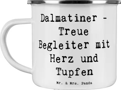 Produktbild von Mr. & Mrs. Panda Tasse Emaille Spruch Dalmatiner Herz - Weiß - Geschenk, liebevolles Wesen, Campingbecher, Geschichte, Hund, Hunde, Teetasse, Eigenschaften, Haferl, Pott