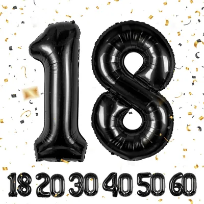 18. Geburtstags-Luftballons, schwarz, 101 cm, Folienzahl