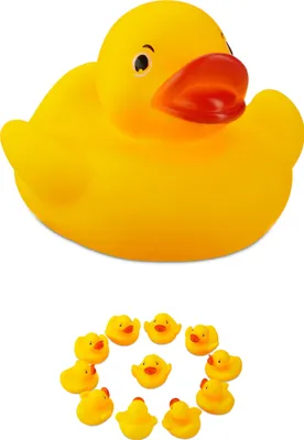 Produktbild von Relaxdays 10024283, žlutá kachna do vany 5 cm, sada 12 kusů, klasická pískací kachna do vany, hračka do vany pro malé i velké