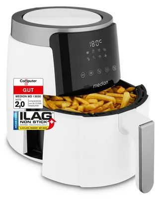 Produktbild von MEDION P40 L Heißluftfritteuse (4,7 Liter, Airfryer, 1500 Watt, einfache Bedienung, ölfreies Frittieren, 60 Min Timer, bis zu 200° C, Antihaft-Beschichtung, MD13030) weiß