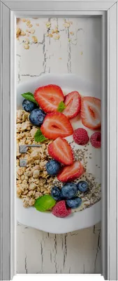 Produktbild von Tür Selbstklebende 70x210 cm Türfolie Türtapete Klebefolie - Müsli zum Frühstück Erdbeeren