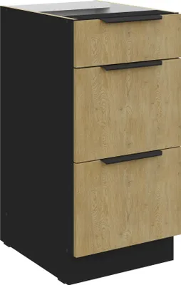 Immagine prodotto di Mobile base da cucina 40 cm CREMONA rovere chiaro + nero opaco, cassetto a estrazione totale con chiusura ammortizzata, cucina, angolo cottura, cucina componibile, blocco cucina