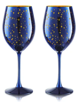 Productafbeelding van Set van 2 Grote Wijnglazen met Sterpatroon voor Feestelijke Gelegenheden