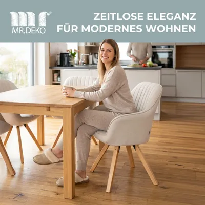 Produktbild von Esszimmerstuhl 2er Set Matera beige drehbar mit Armlehnen, Holzgestell 100%