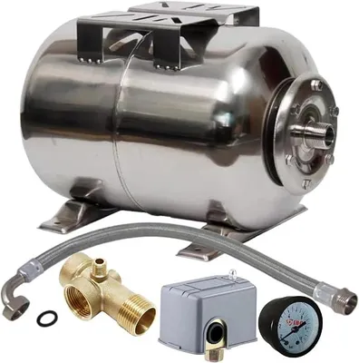 Produktbild von 24L Edelstahl Druckkessel/Membrankessel mit Druckschalterset + Panzerschlauch für Hauswasserwerk