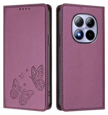 Obrázek produktu pro Kožené pouzdro pro Xiaomi Redmi Note 15 Pro 4G, motýlí ražbou, peněženkové flip pouzdro se stojánkem Fialová