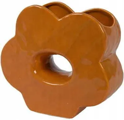Image de Vase décoratif en faïence orange 22x24x8 cm