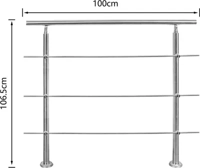 Obrázek produktu pro VINGO schodišťové zábradlí zábradlí z nerezové oceli 100 cm 3 příčné vzpěry Ø 42 mm pro vnitřní a venkovní zahradní schodiště