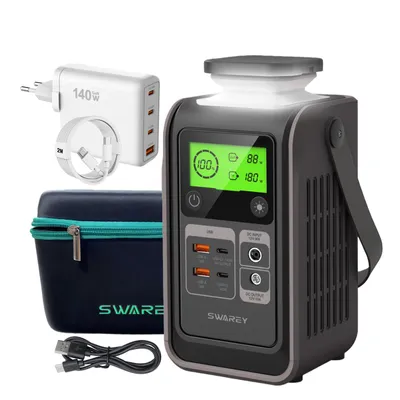 Obrázek produktu pro SWAREY S200 DC Power Station napájecí stanice, 192Wh LiFePO4 Battery Power Bank, 140W obousměrné USB-C konektory, 180W špičkový solární generátor