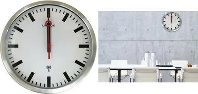 Produktbild von UNiLUX Wanduhr/Funkuhr STATION, Durchmesser: 350 mm, silber