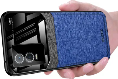 Produktbild von VIVO Y76 Hülle, TPU Stossfest Anti-rutsch Leder Glas Len Hybrid Schutzhülle für VIVO Y76 Blau
