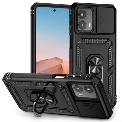 Obrázek produktu pro Pouzdro pro Motorola Moto G 5G 2023 dvouvrstvé pouzdro s posuvným krytem kamery a prstencovým stojánkem černé