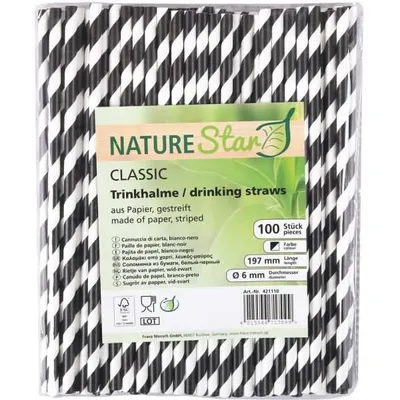 Produktbild von NATURE Star Papiertrinkhalme Classic 197 mm schwarz/weiß 100 Stück