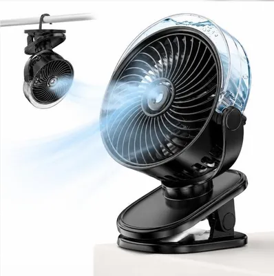 Produktbild von 4 Stufen 2in1 Sprühventilator mit Klemme, 3000mAh Akku,Tragbarer, leise, USB-C, 360° Drehung, Kühlung & Befeuchtung unterwegs