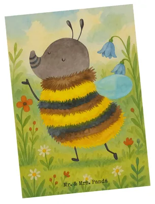 Produktbild von Mr. & Mrs. Panda Postkarte Hummel flauschig Design - Weiß - Geschenk, kunstkarte, Natur, Postkarten, Lustige Sprüche, bildkarte, Grußkarte, Ansichtskarten, Biene, Blume