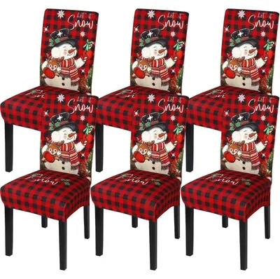 Immagine prodotto di Copri sedie natalizi, set da 6, elasticizzati, adatti per sedie da pranzo, con decorazione a tema neve