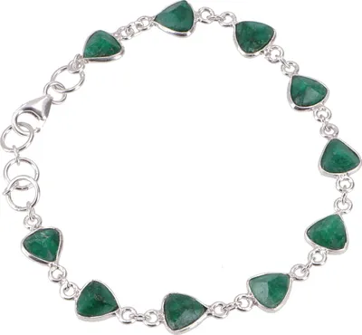 Produktbild von Indisches Boho Silber Armband, Edelsteinarmband - Smaragd, Grün, SterlingSilber, 20*1 cm, Armreifen & Armbänder aus Silber