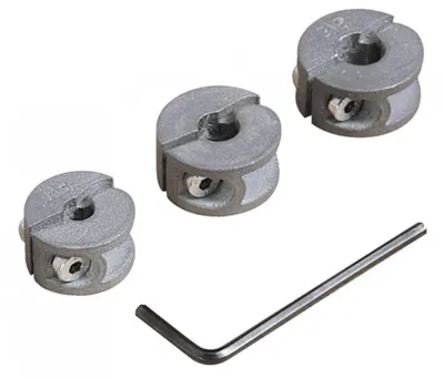 Three metal depth stoppers and an Allen wrench are arranged on a white background.