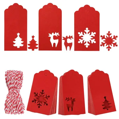 Productafbeelding van Set van 150 Kerstcadeaulabels van Kraftpapier met Jute Koord