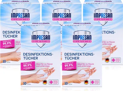 Produktbild von Impresan Desinfektions-Tücher 10 stk. - Ideal für unterwegs (5er Pack)