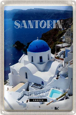 Produktbild von Blechschild Reise 20x30cm Santorini Greece Gebäude weiß blau