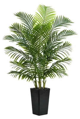 Image de Palmier artificiel de 150 cm de haut, plante artificielle réaliste, grand palmier Areca noir pour le salon, le balcon, la chambre à coucher, le bureau, plante artificielle