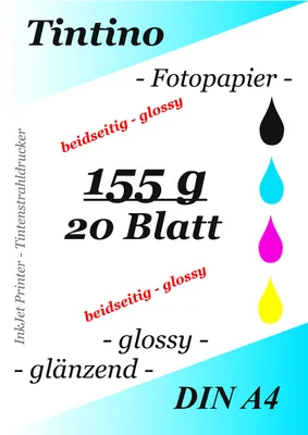 Produktbild von Tintino 20 Blatt Fotopapier DIN A4 155g/m² -beidseitig glänzend-