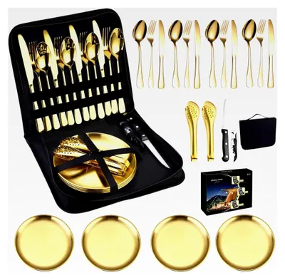 Produktbild von Camping Geschirr Set für 4 Personen, 20-teiliges Besteckset aus Edelstahl
