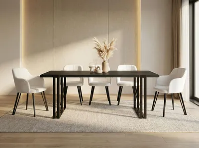 Produktbild von Ausziehbarer Esstisch - Großer Tisch im Loft-Stil mit Schwarze Metallbeinen 160 bis 260 cm - Industrietisch für das Wohnzimmer - Spacesaver - Schwarz - 160 x 90 cm