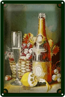 Produktbild von Blechschild Kunst 20x30cm Stillleben Sekt Obstkorb Zitrone