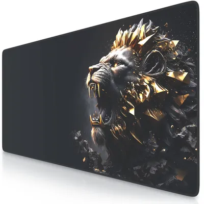 Produktbild von Titanwolf Gaming Mauspad XXL Speed Mousepad 900 x 400 x 3 mm, Schreibtischauflage, abwaschbar, rutschfeste Rückseite, Geschwindigkeit & Präzision, Gold Lion