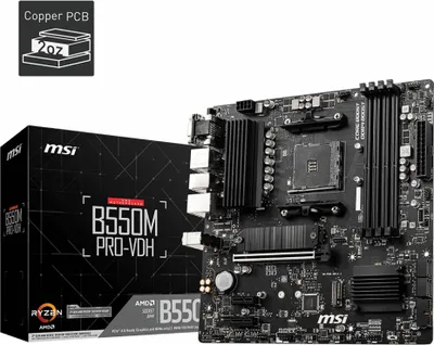 Zdjęcie produktu dla MSI B550M PRO-VDH, AMD, Socket AM4, AMD Ryzen 3000 Series, DDR4-SDRAM, 128 GB, DIMM