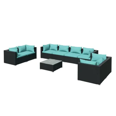 Produktbild von 9-tlg. Garten-Lounge-Set mit Kissen Poly Rattan Schwarz