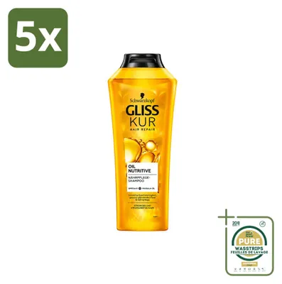 Productafbeelding van 5 x Gliss Kur Oil Nutritive Shampoo voor droog en beschadigd haar, 400 ml - Voordeelverpakking - 5 stuks